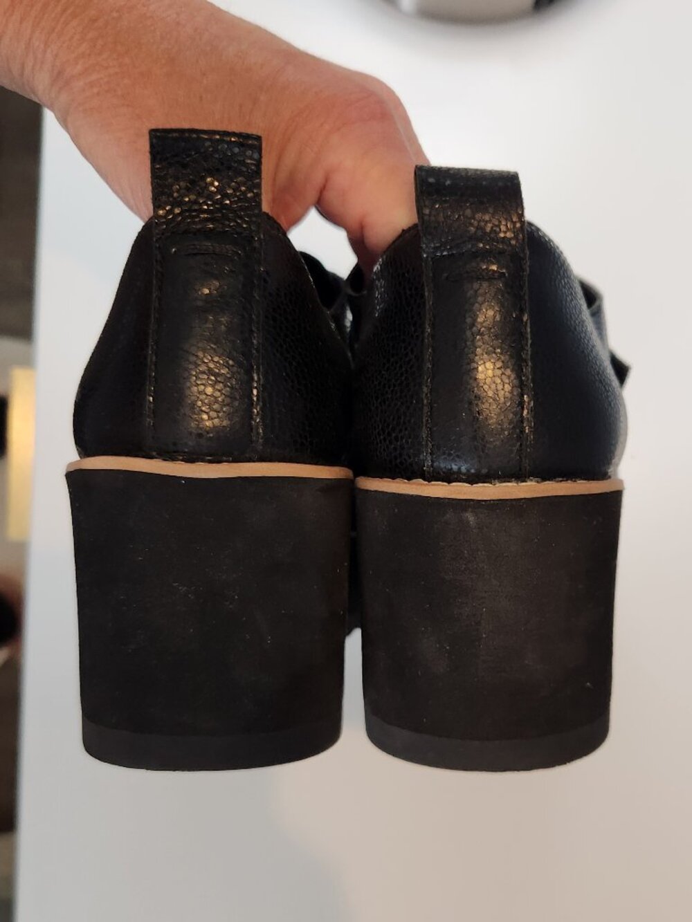Eileen Fisher Black Leather Platform Slip-On Shoes Loafers - Picture 8 of 11
